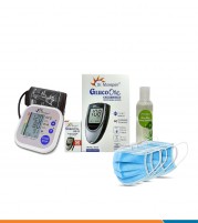 Dr Morepen BP Monitor Glucometer with 50 strips Sanitizer 3Ply Mask Combo